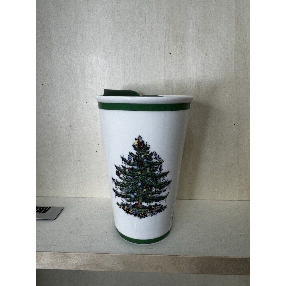 Spode Christmas Tree Travel Mug Ceramic w/Silicone Lid 8 oz-NIB